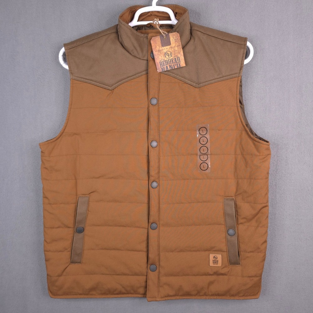 RedHead Ranch Logan Creek Vest Mens Large Tobacco Brown Quilted Canvas Puffer L